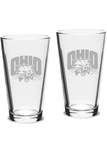 Ohio Bobcats Hand Etched Set of 2 16oz Pub Pint Glass - White