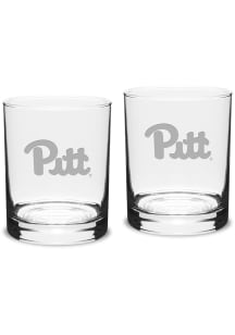Pitt Panthers Hand Etched Set of 2 14oz Double Old Fashioned Rock Glass - White