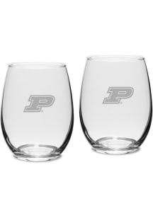 Purdue Boilermakers Hand Etched Set of 2 15oz Stemless Wine Glass - White