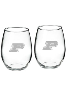 Purdue Boilermakers Hand Etched Set of 2 22oz Stemless Wine Glass - White