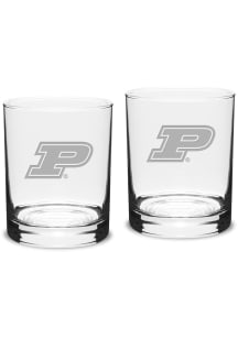 Purdue Boilermakers Hand Etched Set of 2 14oz Double Old Fashioned Rock Glass - White