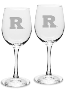 Rutgers Scarlet Knights Hand Etched Set of 2 12oz Wine Glass - White