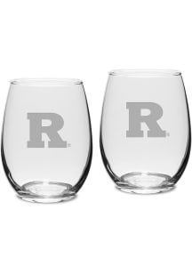 Rutgers Scarlet Knights Hand Etched Set of 2 15oz Stemless Wine Glass - White