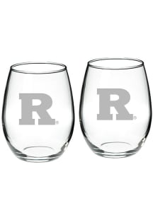 Rutgers Scarlet Knights Hand Etched Set of 2 22oz Stemless Wine Glass - White