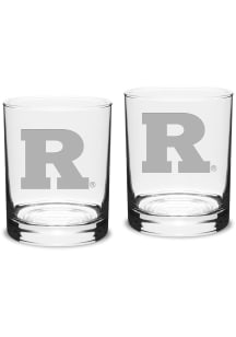 Rutgers Scarlet Knights Hand Etched Set of 2 14oz Double Old Fashioned Rock Glass - White
