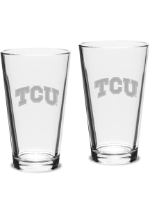 TCU Horned Frogs Hand Etched Set of 2 16oz Pub Pint Glass - White
