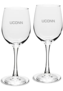 UConn Huskies Hand Etched Set of 2 12oz Wine Glass - White