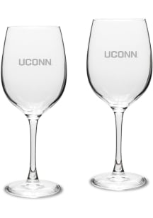 UConn Huskies Hand Etched Set of 2 16oz Wine Glass - White