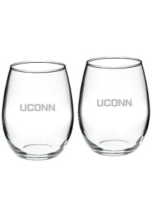 UConn Huskies Hand Etched Set of 2 22oz Stemless Wine Glass - White