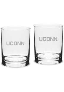 UConn Huskies Hand Etched Set of 2 14oz Double Old Fashioned Rock Glass - White
