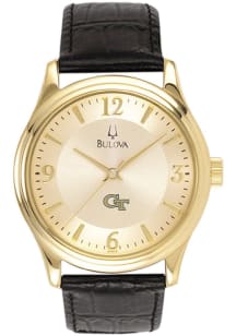 Bulova GA Tech Yellow Jackets Gold and Leather Mens Watch
