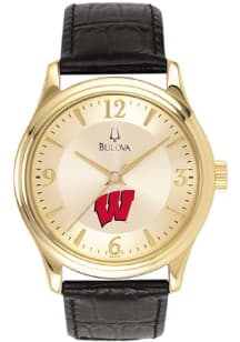 Bulova Wisconsin Badgers Gold and Leather Mens Watch
