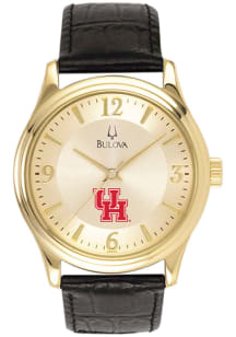 Bulova Houston Cougars Gold and Leather Mens Watch