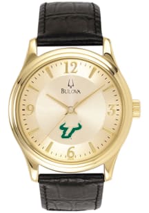 Bulova South Florida Bulls Gold and Leather Mens Watch
