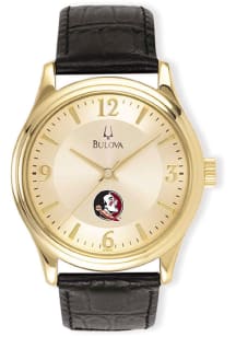 Bulova Florida State Seminoles Gold and Leather Mens Watch