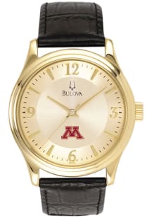 Bulova Minnesota Golden Gophers Gold and Leather Mens Watch