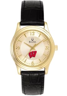 Bulova Wisconsin Badgers Gold and Leather Womens Watch
