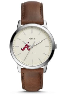 Fossil Atlanta Braves Minimalist Leather Mens Watch