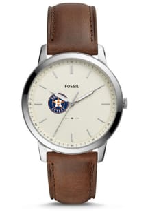 Fossil Houston Astros Minimalist Leather Mens Watch