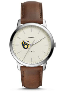Fossil Milwaukee Brewers Minimalist Leather Mens Watch