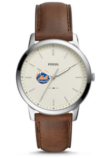 Fossil New York Mets Minimalist Leather Mens Watch