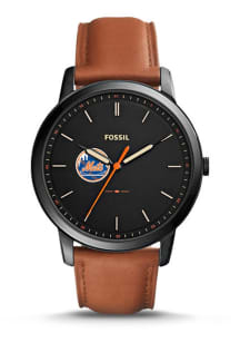 Fossil New York Mets Minimalist Leather Logo Mens Watch
