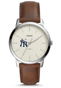Fossil New York Yankees Minimalist Leather Mens Watch