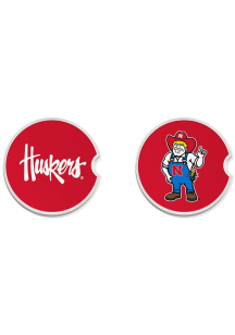 Nebraska Cornhuskers Mascot Set of 2 Car Coaster - White
