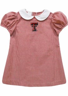 Vive La Fete Texas Tech Red Raiders Baby Girls Red Gingham Collar Short Sleeve Dress