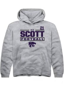 jojo scott Rally K-State Wildcats Youth NIL Stacked Box Long Sleeve Player Hoodie Grey