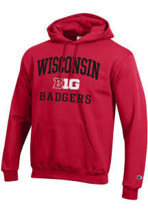 Champion Wisconsin Badgers Mens Red Big Ten Powerblend Long Sleeve Hoodie