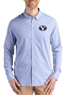 Cutter and Buck BYU Cougars Mens Blue Confidence Pinstripe Long Sleeve Dress Shirt