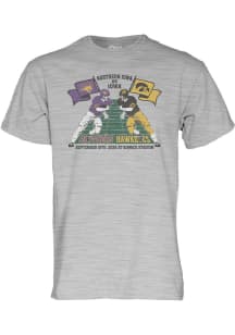 Blue 84 Iowa Hawkeyes Grey Heather Football vs Northern Iowa Panthers Short Sleeve T Shirt