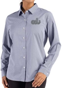 Cutter and Buck Old Dominion Monarchs Womens Vault Epic Confidence Gingham Long Sleeve Navy Blue D..