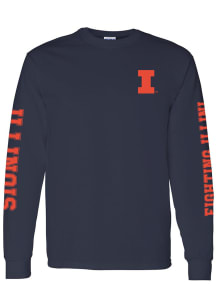 Illinois Fighting Illini Navy Blue Double Sleeve Print Long Sleeve T Shirt