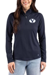 Cutter and Buck BYU Cougars Womens Navy Blue Prospect Eco Qtr Zip