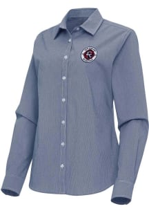 Antigua New England Revolution Womens Porter Long Sleeve Navy Blue Dress Shirt