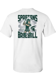 Michigan State Spartans Youth White Sparty Playing Baseball Short Sleeve T-Shirt