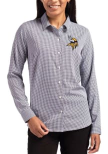 Cutter and Buck Minnesota Vikings Womens Epic Confidence Gingham Long Sleeve Black Dress Shirt