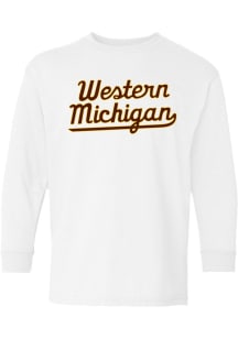 Summit Sportswear Western Michigan Broncos Youth White Script Long Sleeve T-Shirt