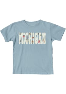 Blue 84 Michigan Girls Blue Floral Wordmark Short Sleeve Tee