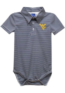 Vive La Fete West Virginia Mountaineers Baby Navy Blue Pencil Stripe Short Sleeve One Piece Polo