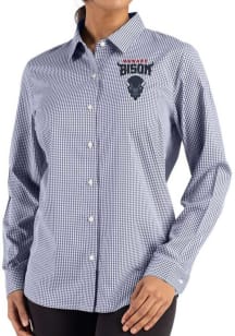 Cutter and Buck Howard Bison Womens Epic Confidence Gingham Long Sleeve Navy Blue Dress Shirt
