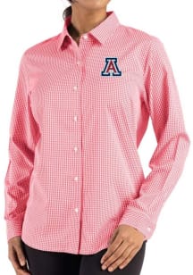 Cutter and Buck Arizona Wildcats Womens Epic Confidence Gingham Long Sleeve Red Dress Shirt