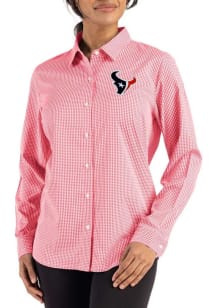 Cutter and Buck Houston Texans Womens Epic Confidence Gingham Long Sleeve Red Dress Shirt