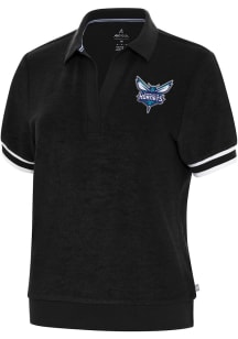 Antigua Charlotte Hornets Womens Black Favorite Short Sleeve Polo Shirt
