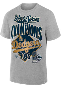 Los Angeles Dodgers Grey 2025 World Series Champions Locker Room Short Sleeve T Shirt