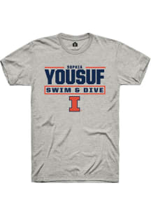 Sophia Yousuf Illinois Fighting Illini Ash NIL Stacked Box Short Sleeve Player T Shirt