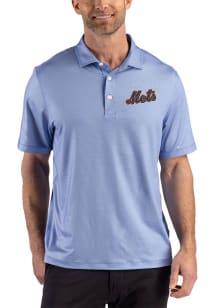 Cutter and Buck New York Mets Mens Blue Cooperstown Lattice Short Sleeve Polo