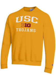 Champion USC Trojans Mens Gold Big Ten Powerblend Long Sleeve Crew Sweatshirt